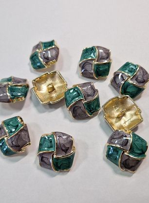 Пуговица квадратная металл золото на ножке d-20мм серо-бирюзовая - итальянские ткани Тессутидея F-5813