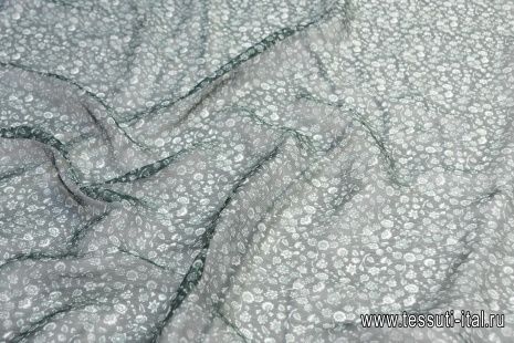 Шифон крэш (н) белый цветочный орнамент на зеленом - итальянские ткани Тессутидея арт. 10-1417