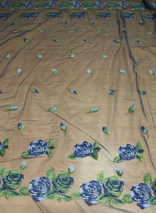 Плательная сетка с вышивкой (н) цветочный орнамент на синем ш-120см - в интернет-магазине тканей Тессутидея арт. 03-3398