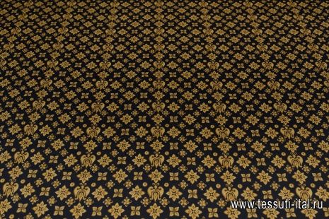 Шелк атлас (н) золотой орнамент на черном - итальянские ткани Тессутидея арт. 10-2476