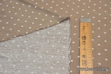 Трикотаж льняной (н) белые квадраты на светло-коричневом - итальянские ткани Тессутидея арт. 12-1001