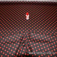 Шелк сатин стрейч (н) красный горох на черном - итальянские ткани Тессутидея арт. 02-4444