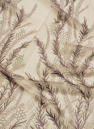 Кружевное полотно с люрексом расшитое стразами (н) серо-розово-серебряное - в интернет-магазине тканей Тессутидея арт. 03-6947