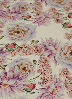 Хлопок (н) сиреневый цветочный рисунок на белом - в интернет-магазине тканей Тессутидея арт. 01-7134