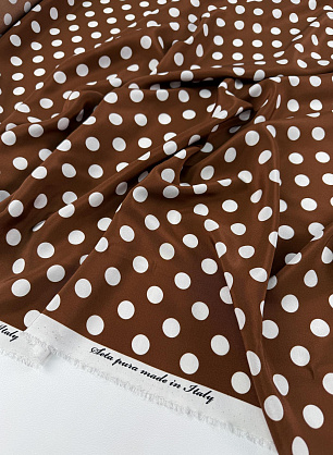 Крепдешин (н) белый горох на коричневом - в интернет-магазине тканей Тессутидея арт. 10-4856