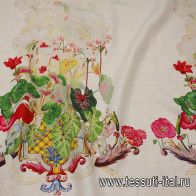 Лен купон (0,7м) (н) цветочный бордюр на белом - итальянские ткани Тессутидея арт. 16-0868