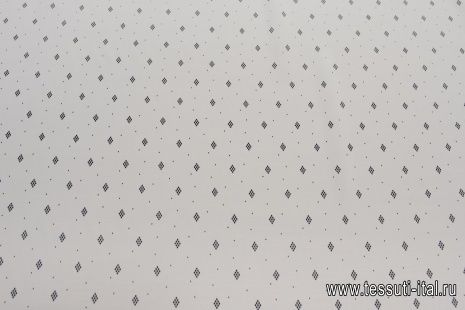 Крепдешин (н) черные ромбы на айвори - итальянские ткани Тессутидея арт. 10-2464