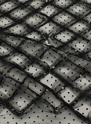 Плательная сетка в горох расшитая пайетками (о) черная - в интернет-магазине тканей Тессутидея арт. 03-7383