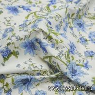 Плательная (н) голубой цветочный орнамент на белом - итальянские ткани Тессутидея арт. 01-4523