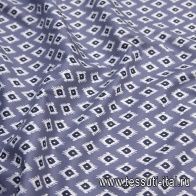 Сорочечная стрейч (н) сине-белый принт на сером - итальянские ткани Тессутидея арт. 01-6181