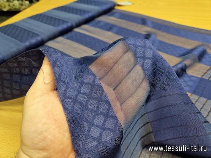 Пашмина купон (1,85м) (о) синие стилизованные полоски - итальянские ткани Тессутидея арт. 17-1003