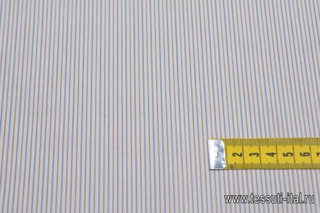 Сорочечная (н) бело-коричнево-голубая полоска - итальянские ткани Тессутидея арт. 01-6400