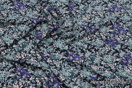 Плательная вискоза (н) бело-сине мятная растительная абстракция - итальянские ткани Тессутидея арт. 04-1616