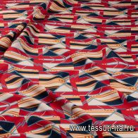 Крепдешин (н) красно-желто-синий геометрический орнамент - итальянские ткани Тессутидея арт. 10-2722