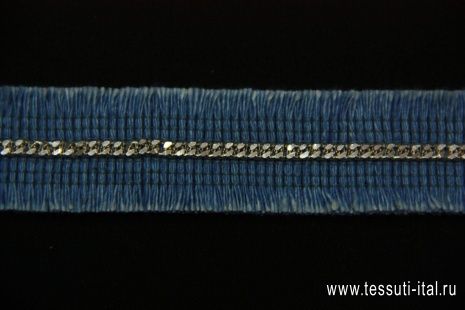 Тесьма джинсовая голубая с серебрянной цепью ш-2,5см - итальянские ткани Тессутидея арт. 01-3269