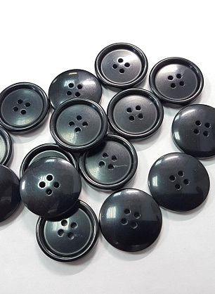 Пуговица пластик 4 прокола d-25мм черная с серыми прожилками - итальянские ткани Тессутидея F-5333