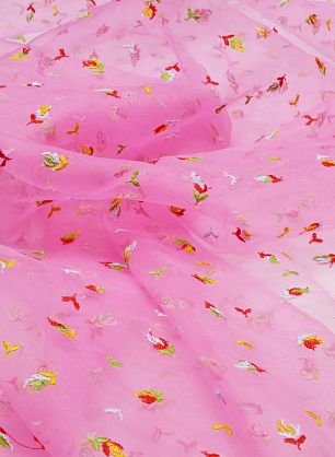 Органза с вышивкой (н) мелкий цветочный орнамент на розовом - в интернет-магазине тканей Тессутидея арт. 03-5396