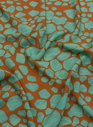 Плательная вискоза (н) салатовый рисунок на оранжево-коричневом - в интернет-магазине тканей Тессутидея арт. 04-1520