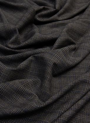 Костюмная стрейч (н) черно-бежево-голубая клетка ш-150см - в интернет-магазине тканей Тессутидея арт. 05-2325