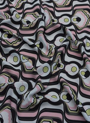 Плательная вискоза (н) мятно-розово-черный геометрический рисунок  - в интернет-магазине тканей Тессутидея арт. 04-1515