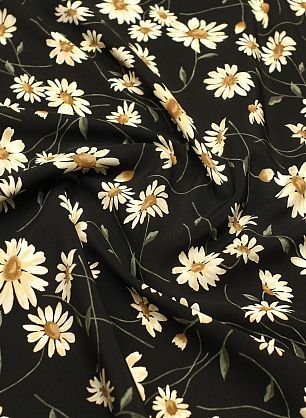 Крепдешин (н) ромашки на черном - в интернет-магазине тканей Тессутидея арт. 10-4468