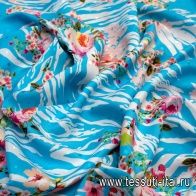 Шелк дама (н) цветочный орнамент на бело-голубом в стиле Ungaro - итальянские ткани Тессутидея арт. 10-0604