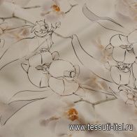 Шелк атлас (н) цветущие ветки на айвори - итальянские ткани Тессутидея арт. 10-3222