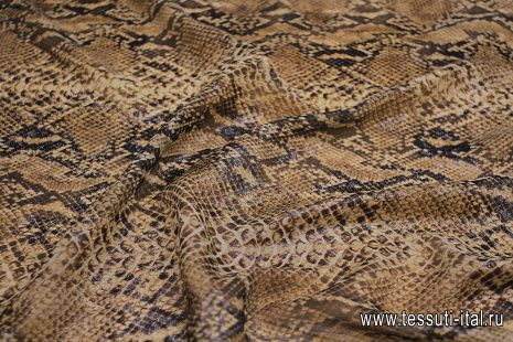 Шифон с люрексом (н) бежево-коричневый змеиный принт - итальянские ткани Тессутидея арт. 10-3206