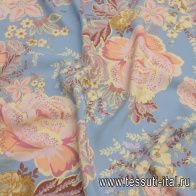 Плательная кади (н) цветочный рисунок на голубом - итальянские ткани Тессутидея арт. 10-2249