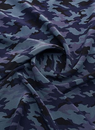 Крепдешин (н) сине-черный рисунок на темно-бирюзовом  - в интернет-магазине тканей Тессутидея арт. 10-4136