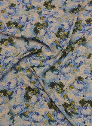 Крепжоржет (н) сине-серо-зеленый цветочный рисунок - в интернет-магазине тканей Тессутидея арт. 10-3925