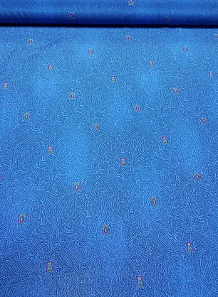 Крепдешин (н) герб на черно-синем восточном орнаменте - в интернет-магазине тканей Тессутидея арт. 02-6470