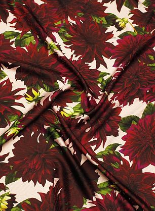 Шелк жаккард (н) бордовые георгины на светло-розовом - в интернет-магазине тканей Тессутидея арт. 10-4221