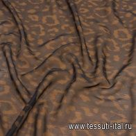 Шифон (н) коричневый звериный принт на черном - итальянские ткани Тессутидея арт. 10-2353