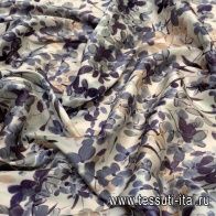 Плательная стрейч (н) серо-фиолетово-бежевый цветочный орнамент - итальянские ткани Тессутидея арт. 03-6190