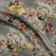 Лен (н) цветочная абстракция на сером - итальянские ткани Тессутидея арт. 16-1092