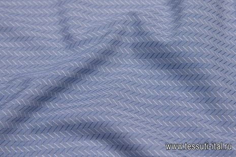 Сорочечная (н) сине-белая поперечная елочка на мелкой сине-белой клетке - итальянские ткани Тессутидея арт. 01-6360