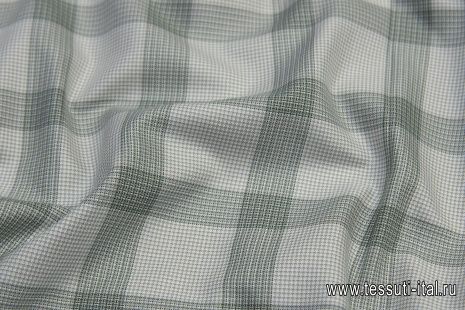 Сорочечная (н) бело-зеленая стилизованная клетка - итальянские ткани Тессутидея арт. 01-5988
