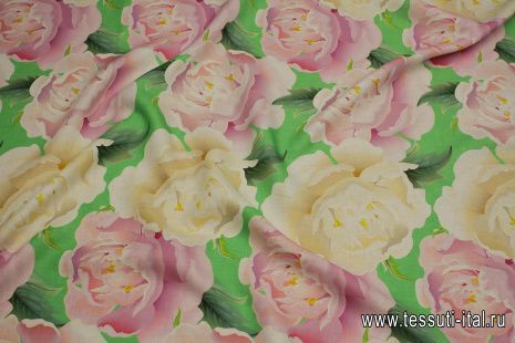 Лен (н) крупные бежево-розовые цветы - итальянские ткани Тессутидея арт. 16-0864