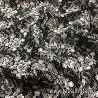 Шелк атлас дабл (н) белая вышивка на черном - итальянские ткани Тессутидея арт. 02-7481
