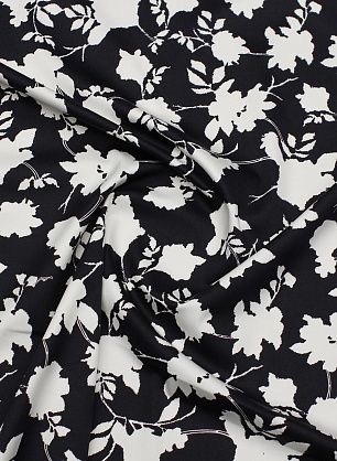 Хлопок стрейч 270 г/м (н) белый растительный рисунок на темно-синем - в интернет-магазине тканей Тессутидея арт. 01-7654