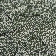 Крепдешин (н) темно-зеленый принт на белом - итальянские ткани Тессутидея арт. 10-2307