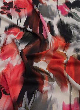 Крепдешин (н) крупный красно-бело-черный рисунок - в интернет-магазине тканей Тессутидея арт. 10-2976