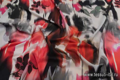 Крепдешин (н) крупный красно-бело-черный рисунок - итальянские ткани Тессутидея арт. 10-2976
