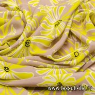 Крепдешин (н) желтые цветы на бежевом - итальянские ткани Тессутидея арт. 02-8447
