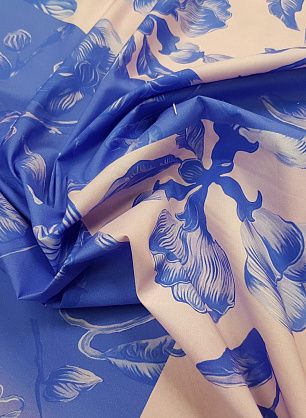 Хлопок купон (1м) (н) голубой цветочный орнамент на розово-голубом - в интернет-магазине тканей Тессутидея арт. 01-5184