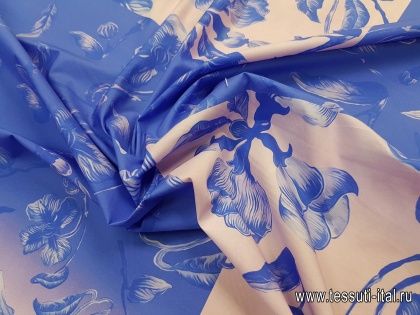 Хлопок купон (1м) (н) голубой цветочный орнамент на розово-голубом - итальянские ткани Тессутидея арт. 01-5184