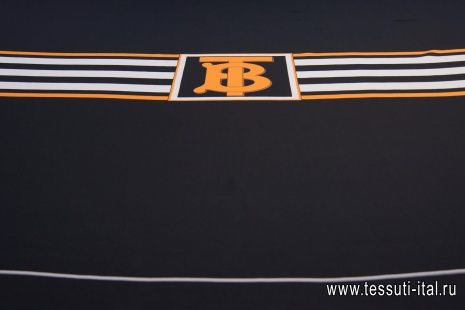 Крепдешин купон (2,14м) (н) бело-оранжевые полосы на черном в стиле Burberry - итальянские ткани Тессутидея арт. 10-1671