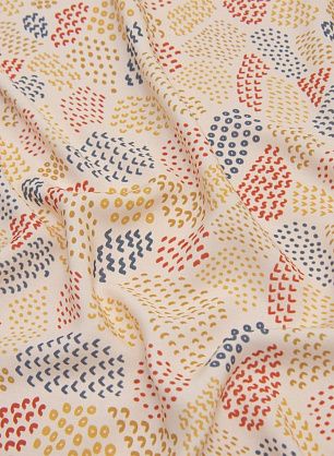 Плательная вискоза (н) красно-желто-синий принт на молочном - в интернет-магазине тканей Тессутидея арт. 04-1364