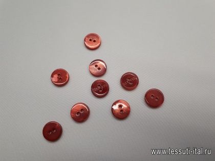 Пуговица ракушка 2 прокола d-12мм розово-красная именная - итальянские ткани Тессутидея арт. F-3961